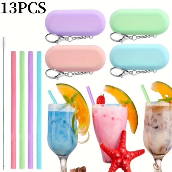 4 Pack Cruise Ship Essentials,4 Set Silicone Straws with Case Reusable Silicone Portable Drinking Straw Set for Party Travel Cold or Hot with 4 Carry Case, 1 Cleaning Brushes