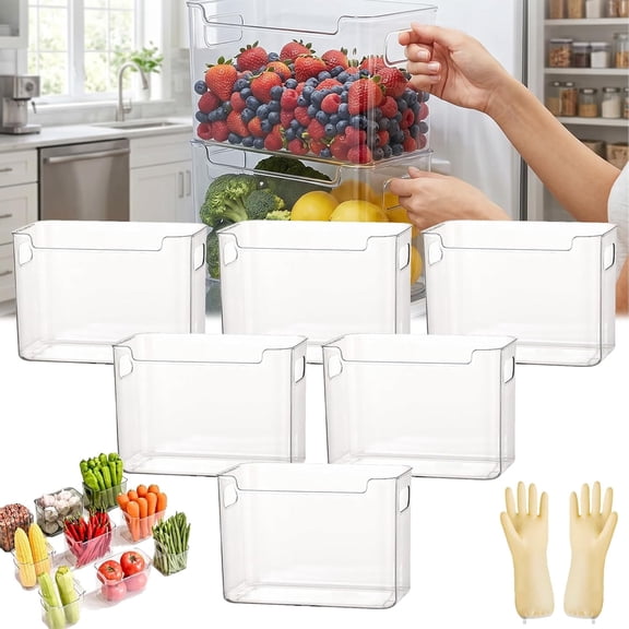 4 Pack Crystal Clear Freezer Storage Bins Stackable Plastic with Handles for Refrigerator Pantry Frozen Meat