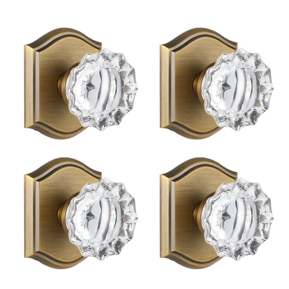 4 Pack Crystal GlduDoor Knob Single Side Set For Interior Doors In Antique Brass