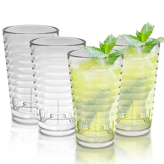 4-Pack Crystal PC Tumbler 385ml(13oz), Unbreakable Drinking Cup for Hot & Cold Drinks, Reusable Plastic Tumblers for Outdoor Picnic, Poolside, Party, Dishwasher Safe - Gift for Family & Friends