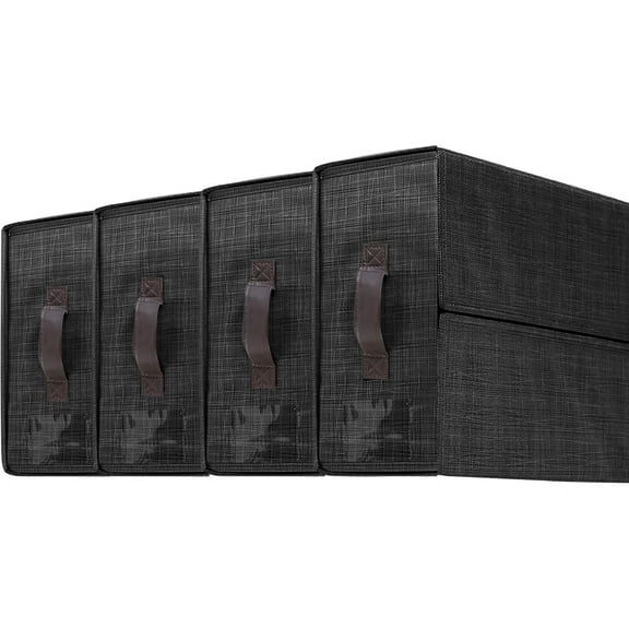 4 Pack Cuboid Bed Sheet Set Organizer TeqHome Foldable Bedsheets Storage Bins With Label Non-Woven Fabric Closet Organizer for Bedding Clothing Black