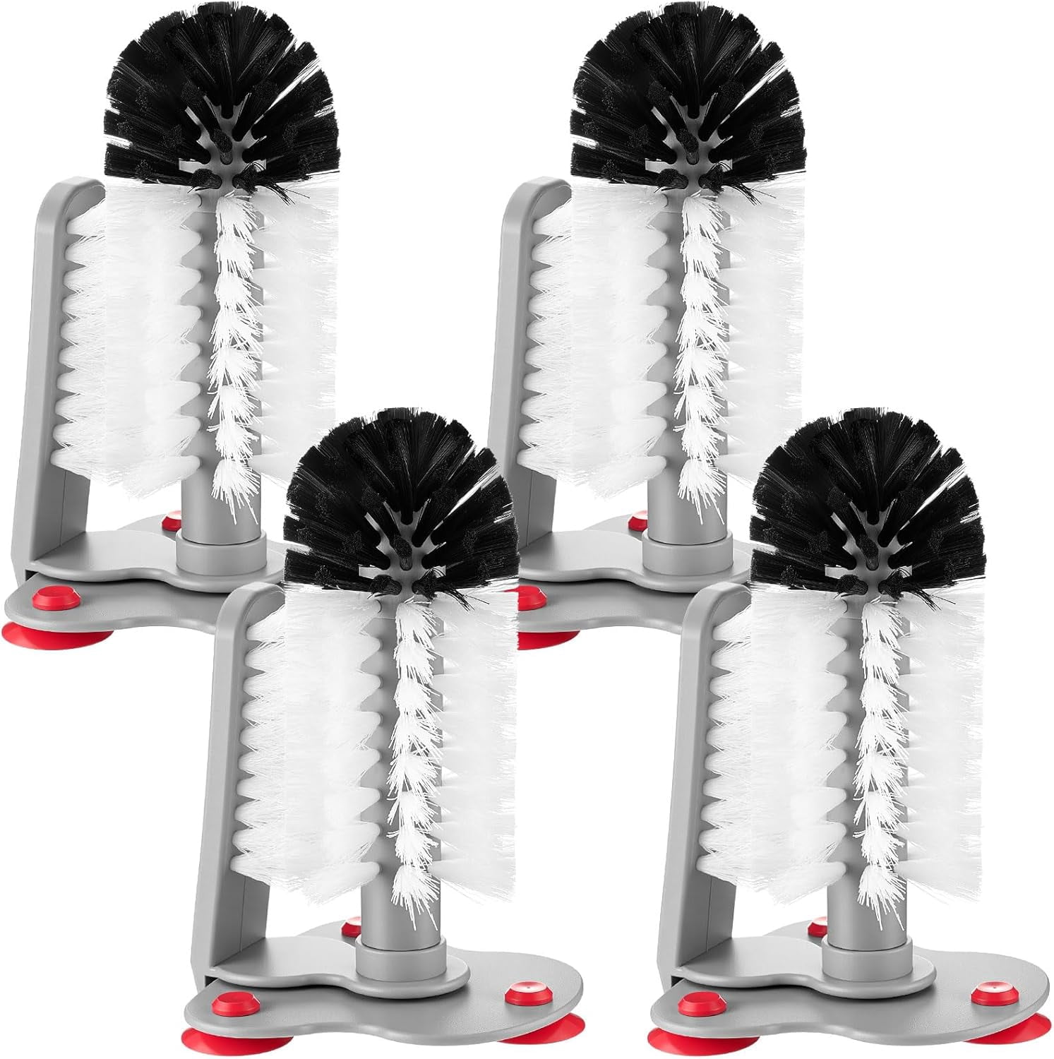 4 Pack Cup Washer Double Bristle Brush with Suction Base Glass Cleaner for Kitchen Bar Sink Wine Glass, Beer Mug (7.48'')