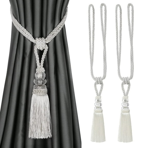 4 Pack Curtain Hand-Woven Tiebacks Crystal Holdbacks Home Decorative (Beige, 4 Pack)