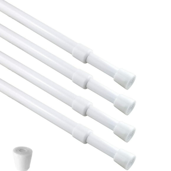 4 Pack Curtain Rod Adjustable 16-28 Inches, 5/8" Diameter, White, Small Short Expandable Spring Loaded Tension Rods For Window, Bathroom, Cupboard, Kitchen, White