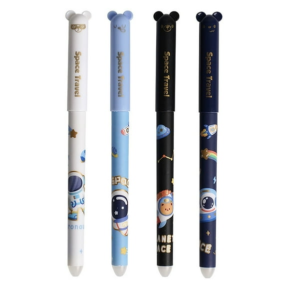 4-Pack Cute Astronaut Erasable Gel Pens, 0.5mm Black Ink Smooth Writing Pens,Adorable Space-Themed Erasable Pens for Smooth Writing, Drawing Note-Taking Mistake-Free Writing Tools,Black