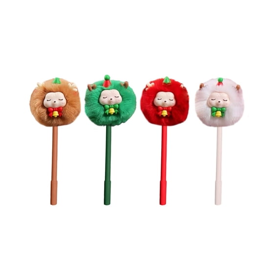 4-Pack Cute Ball Gel Pens, 0.5mm Black Ink Writing Pens with Character Toppers, Fun Youngster Campus Supplies and Desk Decor, Great Back-to-Campus Gift for Classmates