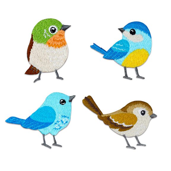 4 Pack Cute Birds Embroidered Applique Patches for Clothing, Bags, Hats DIY Sew On Patch