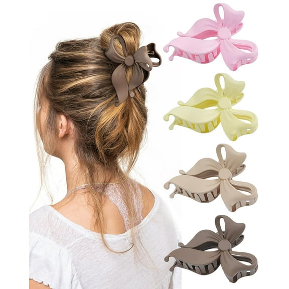 4 Pack Cute Bow Claw Clip for Women, Nonslip Large Matte Strong Hold Bows Hair Clips for Thin and Thick Hair | Chic Hair Styling Accessories