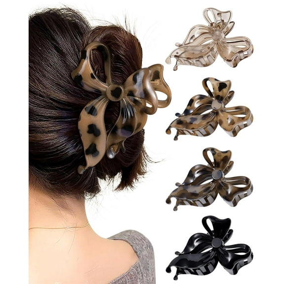 4 Pack Cute Bow Claw Clip for Women, Nonslip Large Matte Strong Hold Bows Hair Clips for Thin and Thick Hair | Chic Hair Styling Accessories