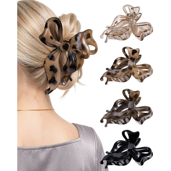 4 Pack Cute Bow Claw Clip for Women, Nonslip Large Matte Strong Hold Bows Hair Clips for Thin and Thick Hair | Chic Hair Styling Accessories