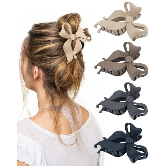 4 Pack Cute Bow Claw Clip for Women, Nonslip Large Matte Strong Hold Bows Hair Clips for Thin and Thick Hair | Chic Hair Styling Accessories