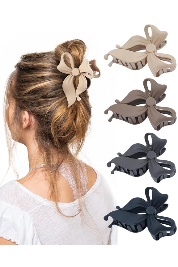4 Pack Cute Bow Claw Clip for Women, Nonslip Large Matte Strong Hold Bows Hair Clips for Thin and Thick Hair | Chic Hair Styling Accessories