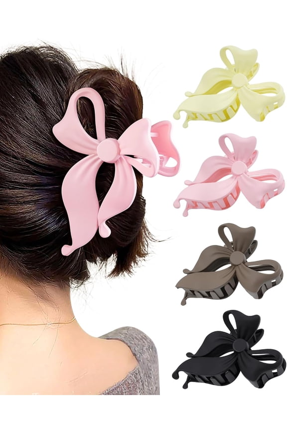 4 Pack Cute Bow Claw Clip for Women, Nonslip Large Matte Strong Hold Bows Hair Clips for Thin and Thick Hair | Chic Hair Styling Accessories
