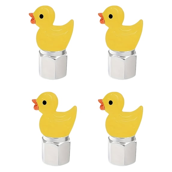4 Pack Cute Duck Glow in The Dark Tire Valve Caps Auto Tire Valve Stem Caps Decorative Tire Valve Caps for Cars Motorcycles and Bicycles (Silver yellow)