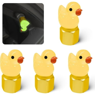 4 Pack Cute Duck tire Valve caps, Glow in The Dark Tire Valve Caps, Interesting and Practical Tire Decoration, Can be Used for Cars, Motorcycles, Trucks, and Bicycles.(Yellow)