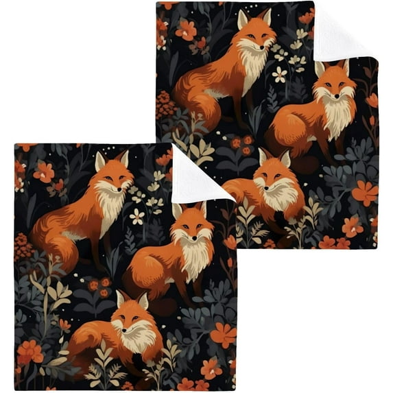 4 Pack Cute Fox Pure Cotton Washcloths 12 x 12 Inch Reusable Absorbent Soft Cotton Face Towels Fingertip Towels Set for Gym Towels,Hotel and Spa Wash cloth