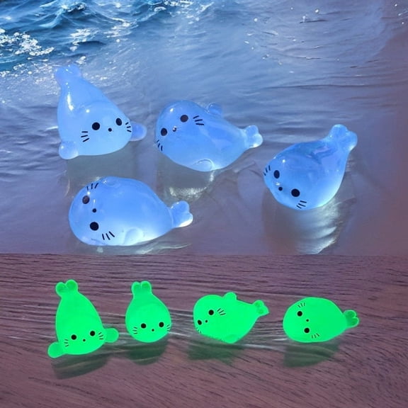 4 Pack Cute Glow In The Dark Mini Seals Resin Glow In The Dark Animal Figurines