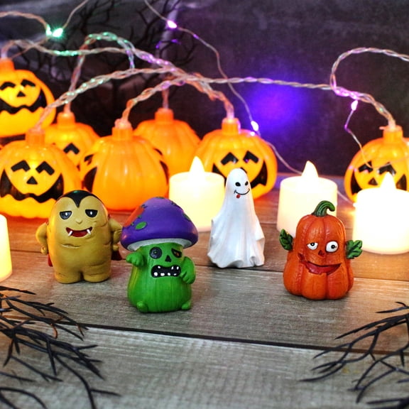 4 Pack Cute Halloween Monster Figurine Set Ghost Pumpkin Vampire Mushroom Tabletop Decor Statues