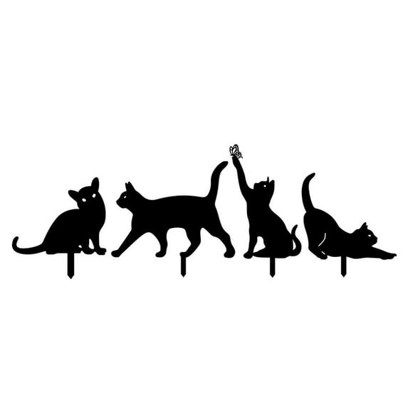 4 Pack Cute Metal Animal Cat Silhouette Garden Statues Decorative Garden Stakes for Yard Decor Lawn Outdoor Fence Decorations Gifts for Cat Lovers