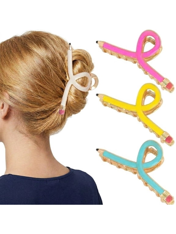 4 Pack Cute Pencil Hair Jaw Clips, Funny Teacher Hair Barrettes For Back To School Costume Holiday Gifts