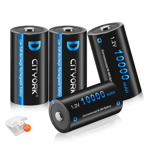 4 Pack D Cell Rechargeable Batteries 10000mAh 1.2V Ni-Mh D Size Batteries 1500 Cycle ( Comes with A Battery Storage Cases)