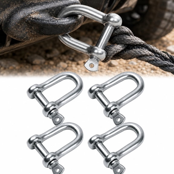 4 Pack D Shackle Clevis, Stainless Steel D Shape Locking Shackles, Corrosion Resistant Metal D Ring Connectors for Towing, Vehicle Recovery, Rigging, Camping, Outdoor Securing Hardware