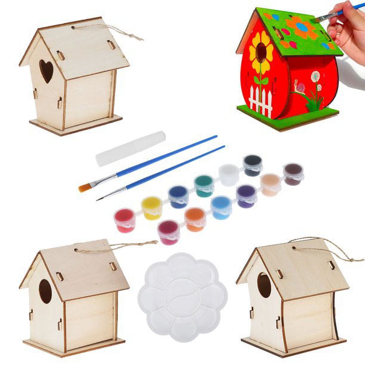 4 Pack DIY Bird House Kit,Crafts for Kids Ages 4-8, Bird House Kit, DIY