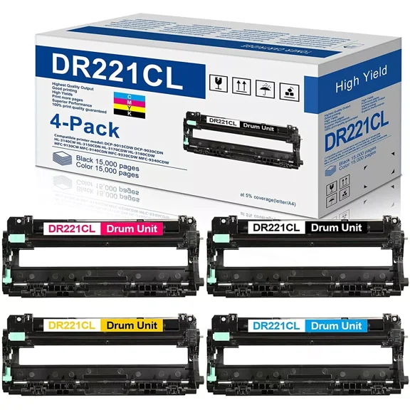 4 Pk DR-221CL Drum Unit for Brother HL-3140CW MFC-9330CDW 9340CDW DR-221 TN221