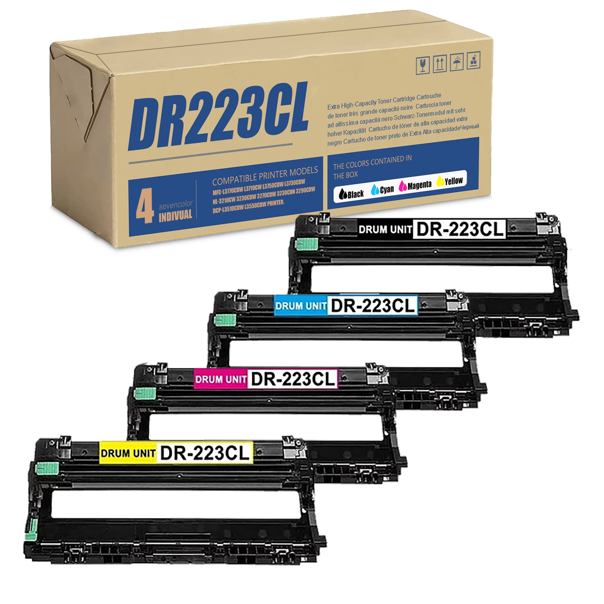 4 Pack DR-223CL Drum Unit Replacement for Brother MFC-L3770CDW  Printer(1BK/1C/1M/1Y,Toner is not Included).