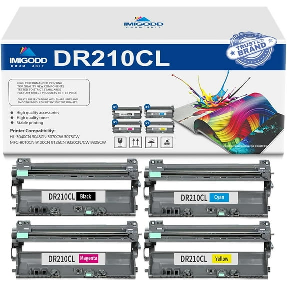 4-Pack DR210CL BK/C/M/Y Drum Unit Replacement for Brother High Capacity with HL-3040CN 3045CN 3070CW 3075CW MFC-9010CN 9120CN 9125CN 9320CN/CW 9325CW Printer