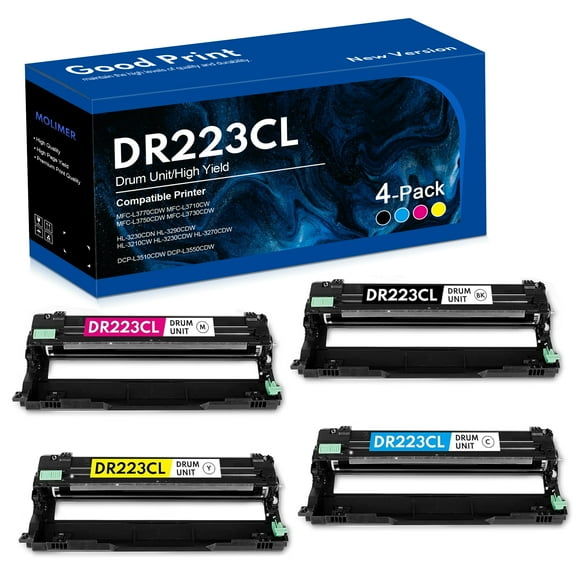 4 Pack DR223CL Black(BTDS6HK)/Cyan(BTDS6HC)/Magenta(BTDS6HM)/ Yellow(BTDS6HY) Drum Unit Compatible for Brother DR 223CLDrum MFC-L3730CDW HL-3230CDN HL-3290CDW Printer.
