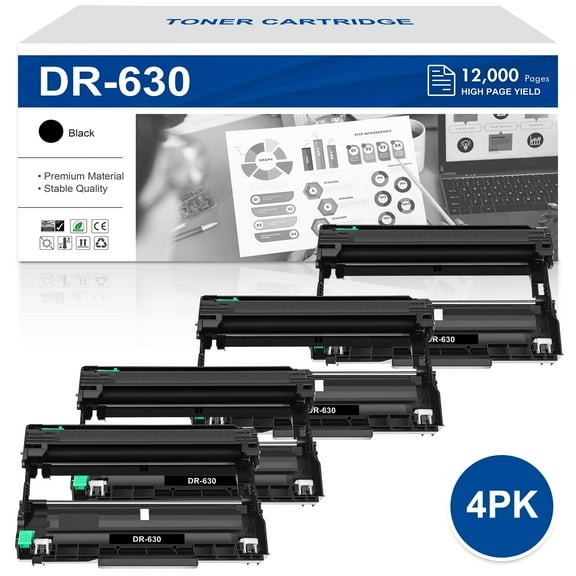 4-Pack DR630 Drum Unit Compatible for Brother DR-630 DR630 DCP-L2520DW DCP-L2540DW HL-L2300D HL-L2305W HL-L2320D HL-L2340DW HL-L2360DW HL-L2680W Printer