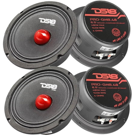 4 Pack DS18 6.5" inch Midrange Loudspeaker 480 Watt Max Bullet 4 Ohm PRO-GM6.4B