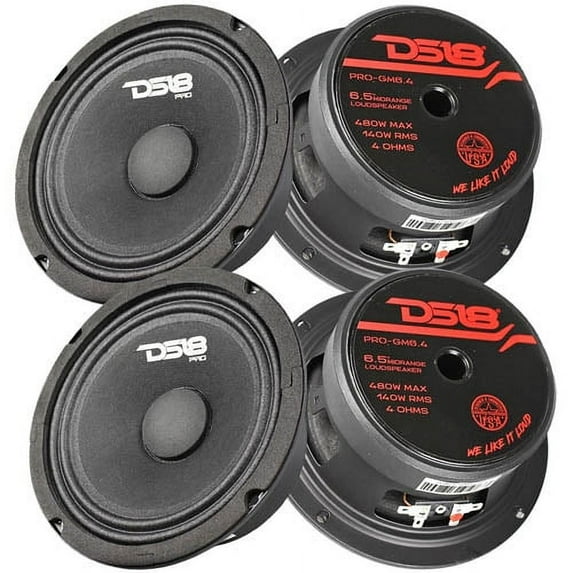 4 Pack DS18 PRO-GM6.4 6.5" Midrange Speakers 4 Ohm 1920W Max Mid Range Car Audio