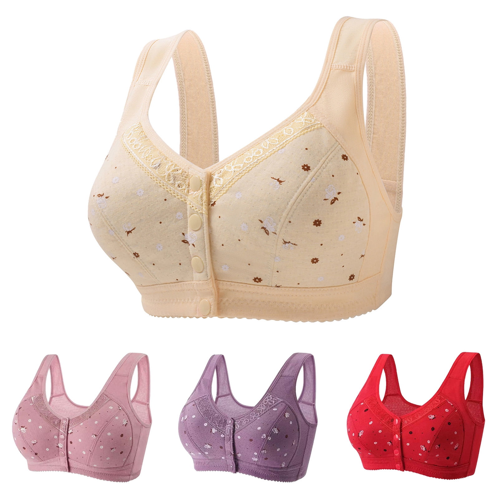 Daisy Bras for Older Women, 2024 Comfortable Convenient Front Close Button  Cotton Bras for Older Women No Wire, Buckle Bras : : Clothing
