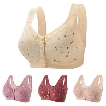 4 Pack Daisy Bras for Older Women, 2024 Comfortable Convenient Front Close Button Cotton Bras for Older Women No Wire, Buckle Bra
