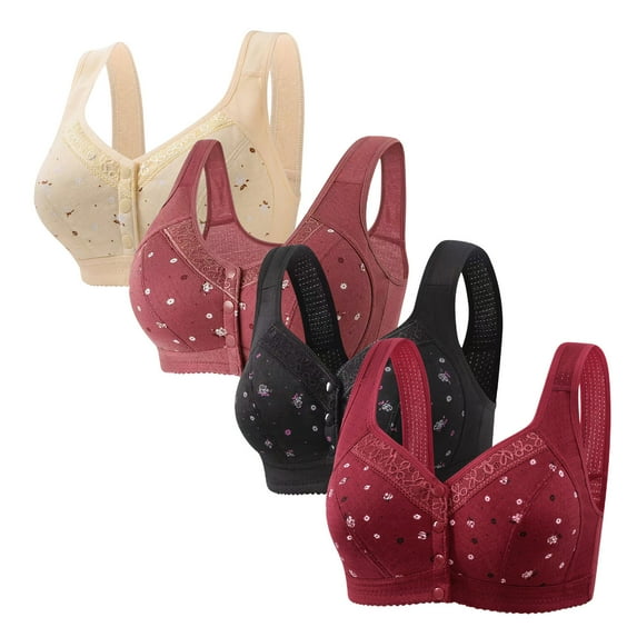 4 Pack Daisy Bras for Older Women 2025 Comfy Convenient Front Closure Bras Full Support Wireless Bras