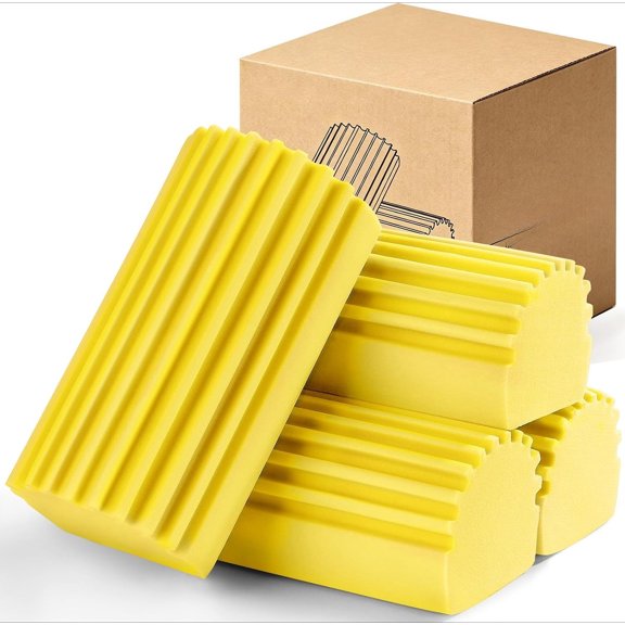 4-Pack Damp Clean Duster Sponge,Gray Damp Dusting Sponge,Duster Baseboard Cleaner Sponge with Ridges,Reusable Wet Duster Sponge,Household Cleaning Sponges for Blinds,Window Track Grooves