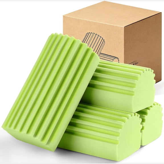 4-Pack Damp Clean Duster Sponge,Gray Damp Dusting Sponge,Duster Baseboard Cleaner Sponge with Ridges,Reusable Wet Duster Sponge,Household Cleaning Sponges for Blinds,Window Track Grooves