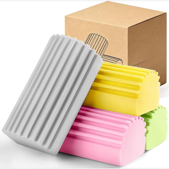 4-Pack Damp Clean Duster Sponge,Gray Damp Dusting Sponge,Duster Baseboard Cleaner Sponge with Ridges,Reusable Wet Duster Sponge,Household Cleaning Sponges for Blinds,Window Track Grooves