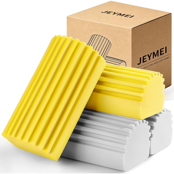 4-Pack Damp Clean Duster Sponge,Gray Damp Dusting Sponge,Duster Baseboard Cleaner Sponge with Ridges,Reusable Wet Duster Sponge,Household Cleaning Sponges for Blinds,Window Track Grooves