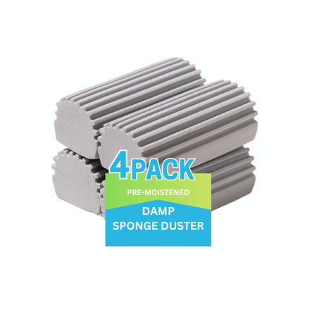 4-Pack Damp Clean Duster Sponge, Grey, Magic Reusable Sponge for Housekeeping, Zero Scratches, Suitable for Faucets, Window Blinds, Vents, Baseboards, and More (Pre-moistened)