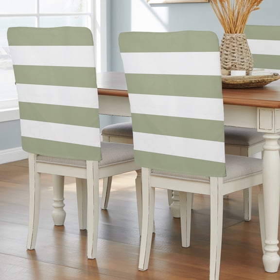 4 Pack Dark Green Stripe Chair Back Cover for Dining Room Modern Minimalist Geometric Wide Horizontal Lines Removable Back Chair Slipcovers Washable Dining Seat Protector for Party Weeding Banquet