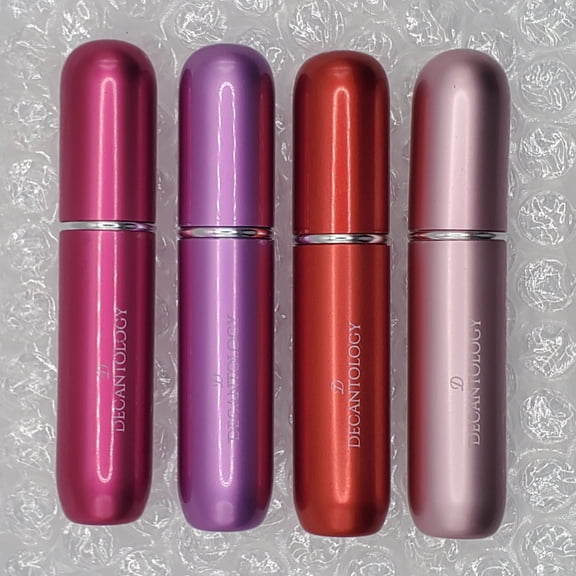 4 Pack Decantology 5ml Refillable Travel Spray Bottle for Fragrances, Perfume Pink, Light Pink, Purple, Red