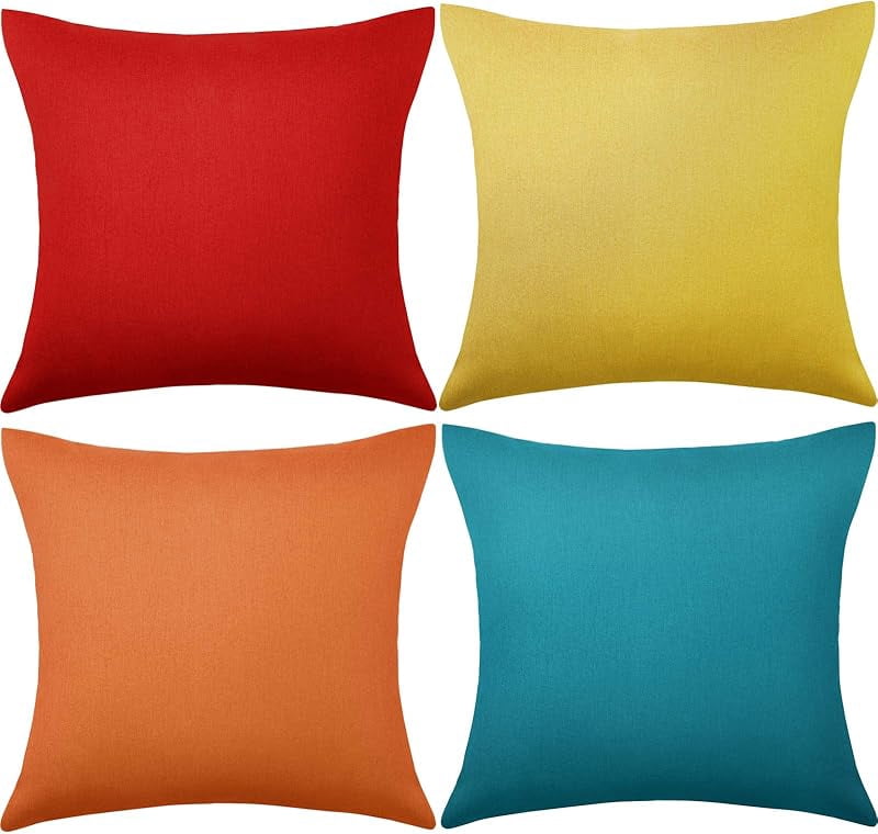 4 Pack Decorative Outdoor Waterproof Throw Pillow Covers, Square Patio Balcony Garden Waterproof Cushion Case, PU Coating Pillow Shell for Couch, Bed, Patio, Sofa, Tent,18 x 18 Inch (Multi Color)