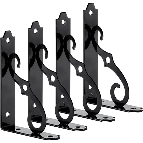 4 Pack Decorative Shelf Brackets,5 Inch Wall Mounted Metal Shelving Brackets,Heavy Duty L Shape Shelf Bracket,Metal Corner Brace Right Angle Bracket with Screws(Black)