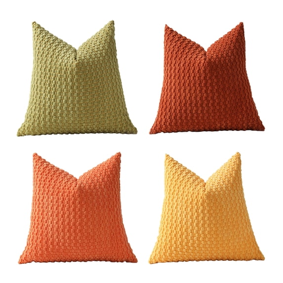 4 Pack Decorative Throw Pillow Covers 16x16 Inch Soft Boho Textured Corduroy Pillow Covers, Spring Modern Farmhouse Home Decor