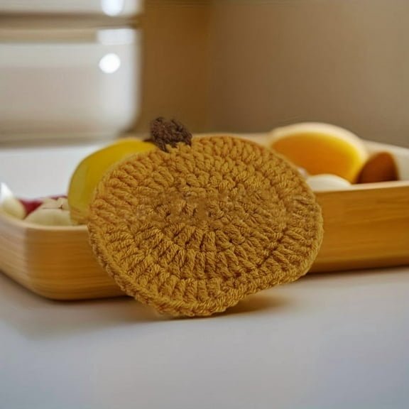 4-Pack Deep Autumn Pumpkin Crochet Coasters – Hand-Knitted Cotton Drink Mats, Absorbent Fall Table Protectors for Halloween, Thanksgiving & Seasonal Décor, Mixed Dark Colors