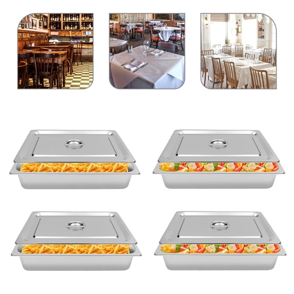 4 Pack Deep Full Size Stainless Steel Steam Table Pans w/ Lids, Hotel Food Prep Pans, Food Container