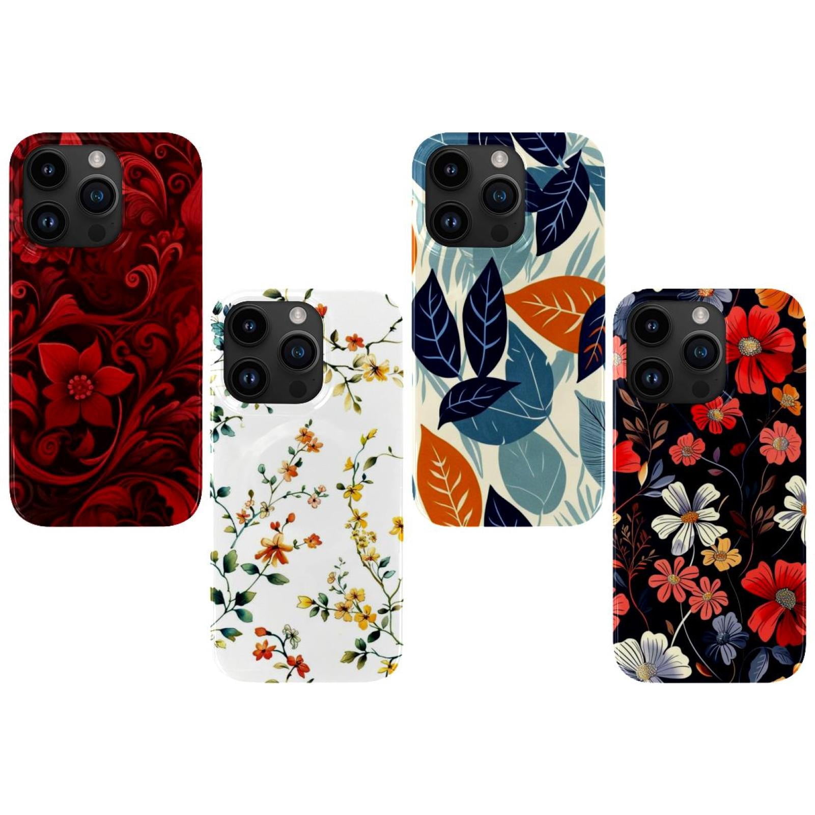 4 Pack Deep Red Flowers Protective Shockproof Phone Case for iPhone 16
